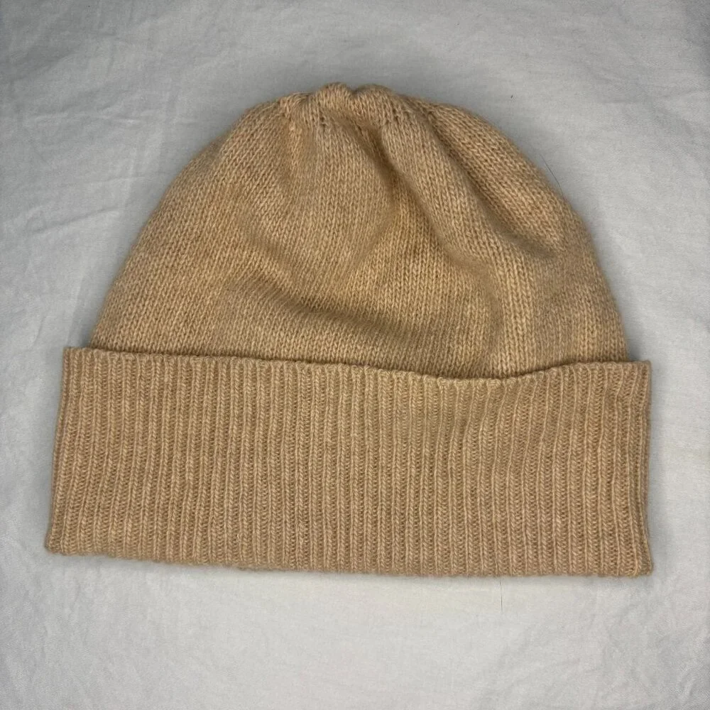 PORTOLANO 100% Cashmere Hat Kids Ribbed Knit Soft Stretch Tan Warm Winter
